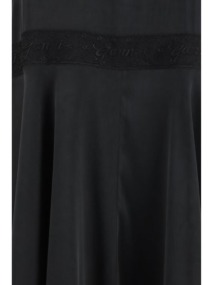 Ganni Silk maxi Dress with lace details - Black