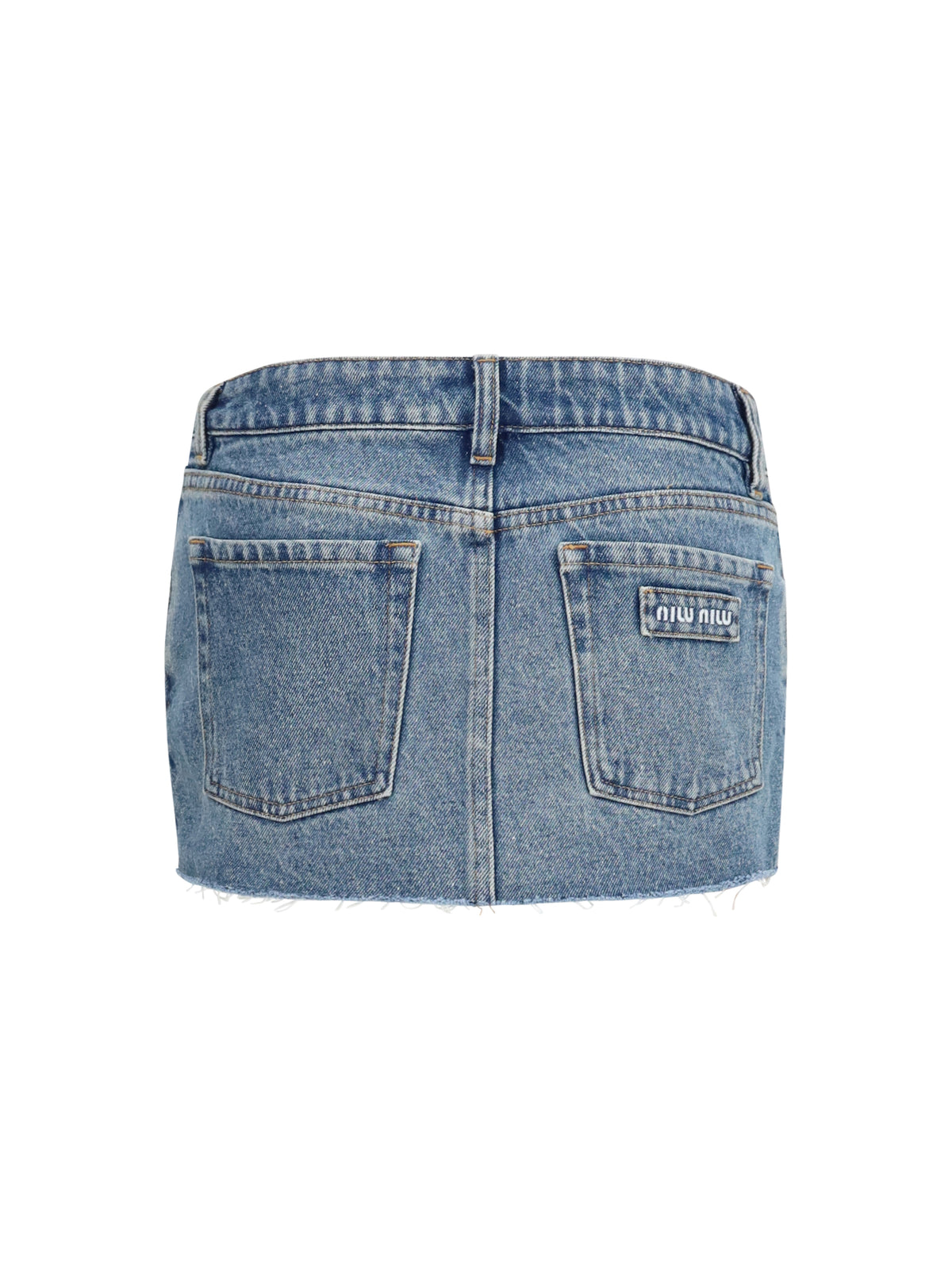 Miu Miu Frayed hem denim mini Skirt - Bleu