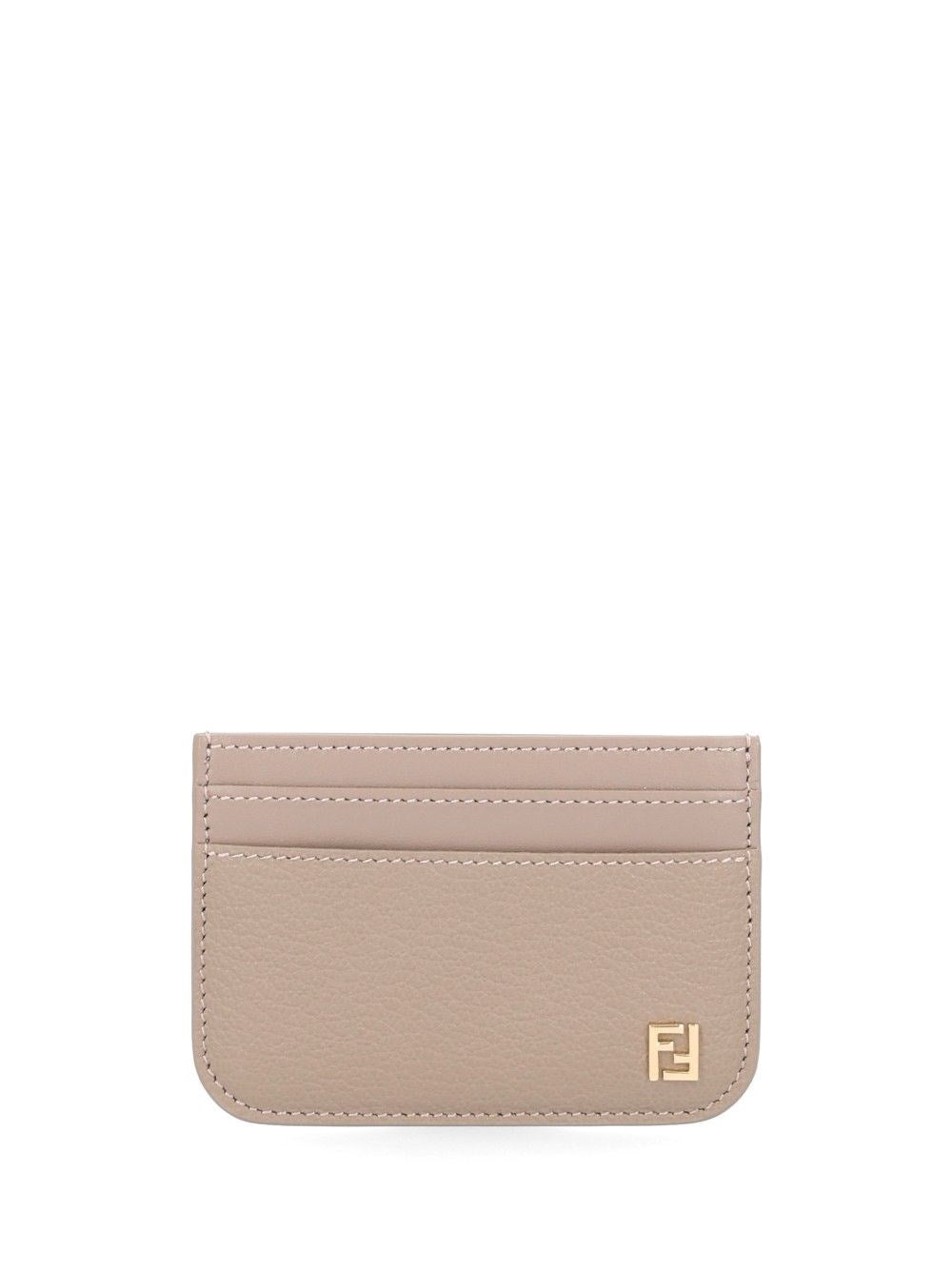 Fendi Leather Card Holder With Ff Logo - Beige
