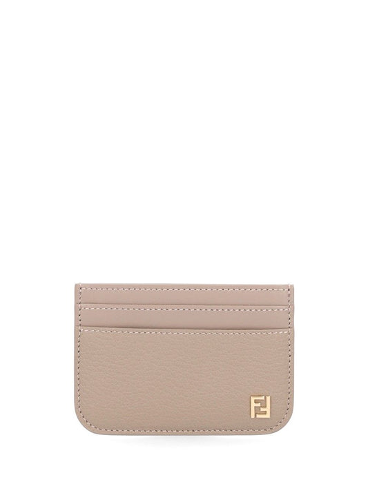 Fendi Leather Card Holder With Ff Logo - Beige