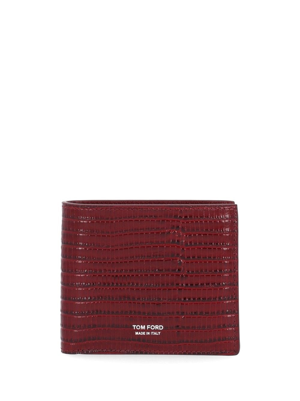Tom Ford T Line Wallet In Lizard-Effect Leather - Red