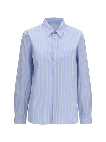 Saint Laurent Cassandre Striped Poplin Shirt - Bleu/Gris