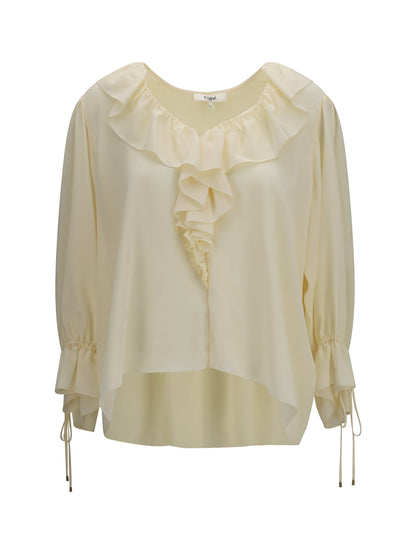Chloé Ruffled V-Neck Shirt - Pristine White
