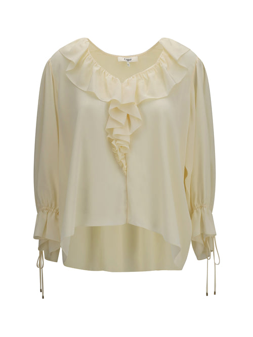 Chloé Ruffled V-Neck Shirt - Pristine White