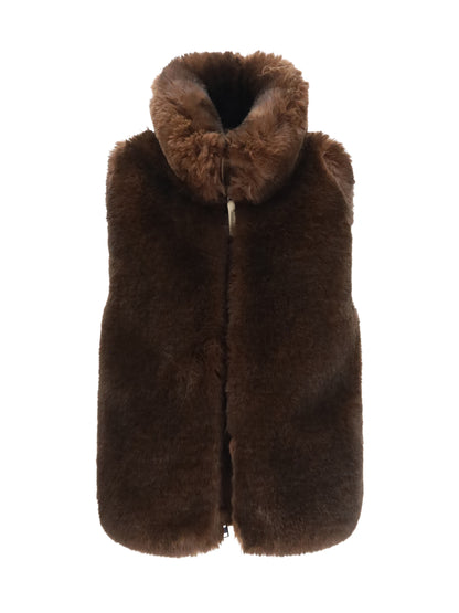 Woolrich Hybrid faux-fur and quilted nylon Vest - Dark Earth