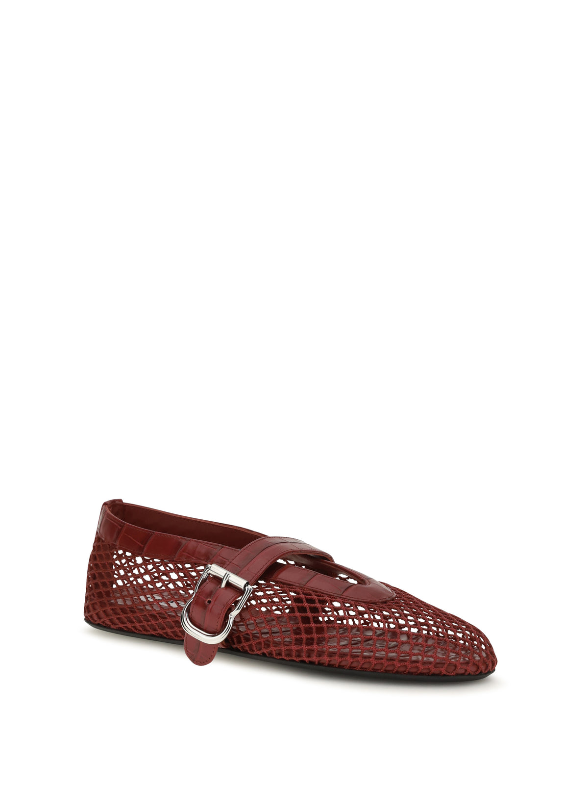 Alaïa Mesh and crocodile-print leather Ballerinas - Cerise