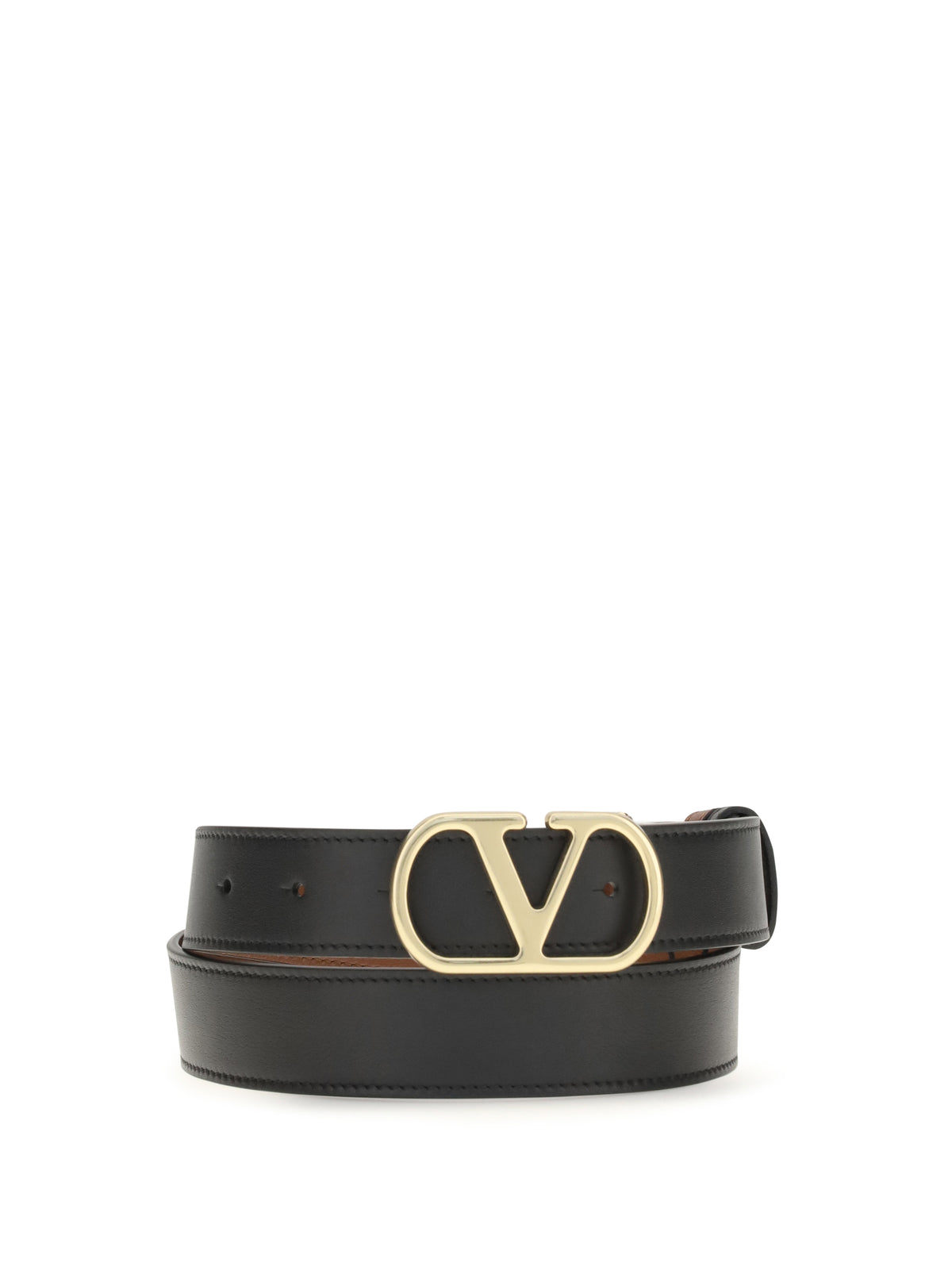 Valentino Garavani Reversible VLogo Signature Belt - Black/Deep Caramel