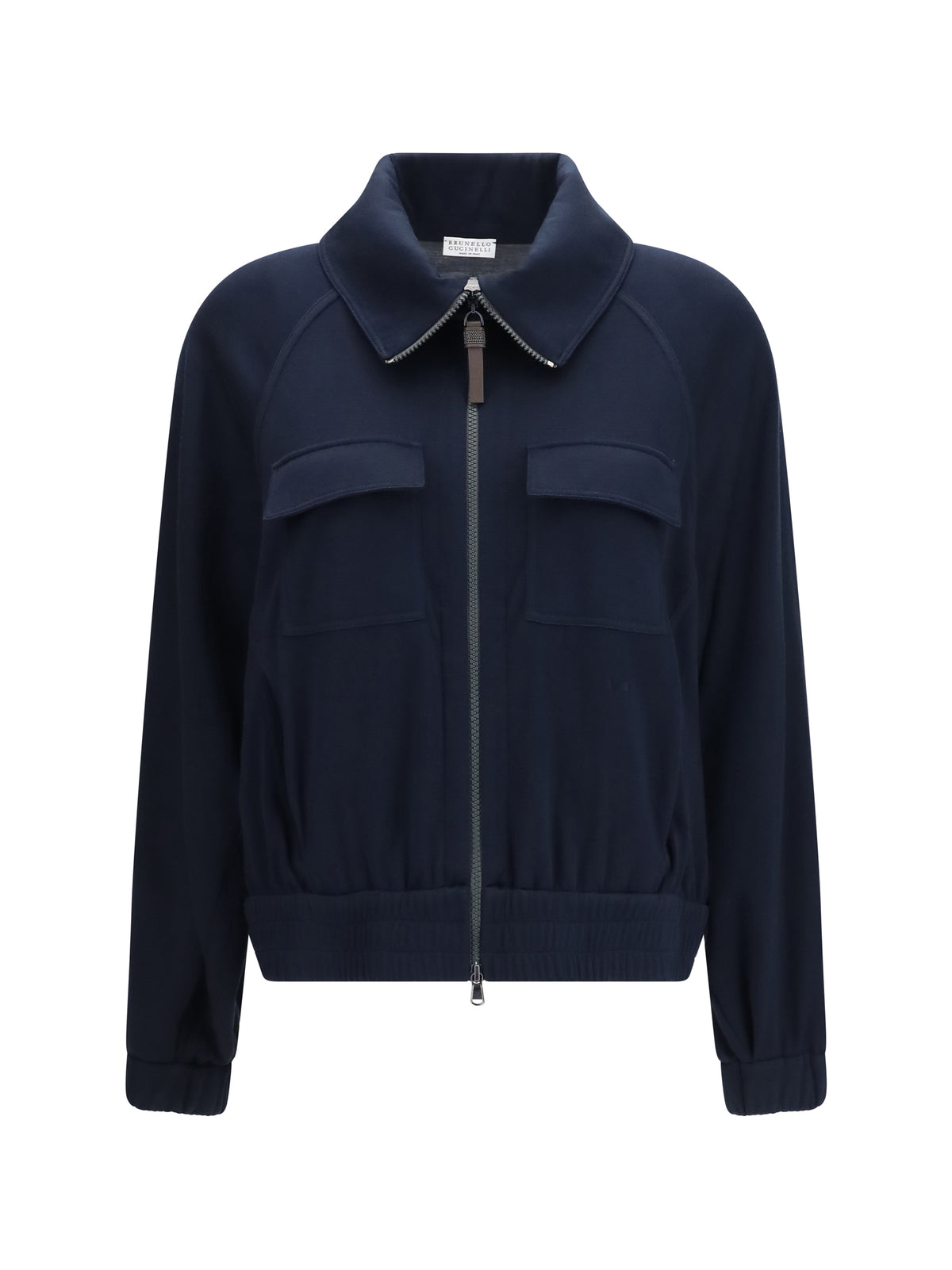 Brunello Cucinelli High-neck Sweatshirt in cotton and silk blend - Night Sky/Grey Dark