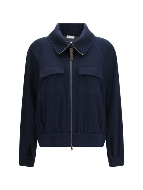 Brunello Cucinelli High-neck Sweatshirt in cotton and silk blend - Night Sky/Grey Dark