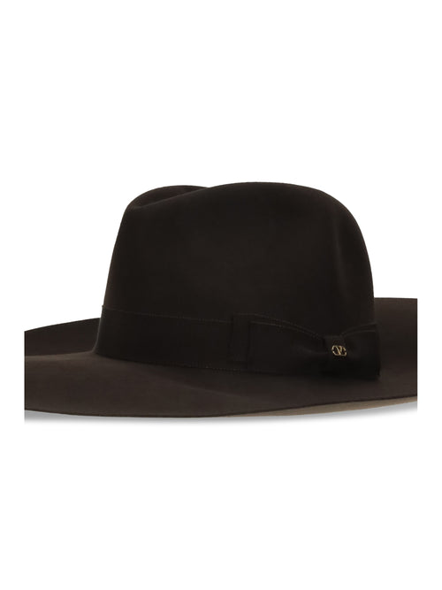 Valentino Large Fedora Hat - Dark Brown/Antique Light Gold