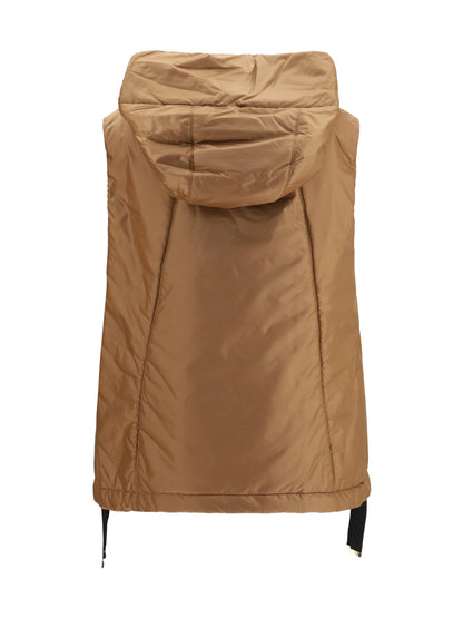 Max Mara The Cube Hooded padded Vest in water repellent canvas - Caramel