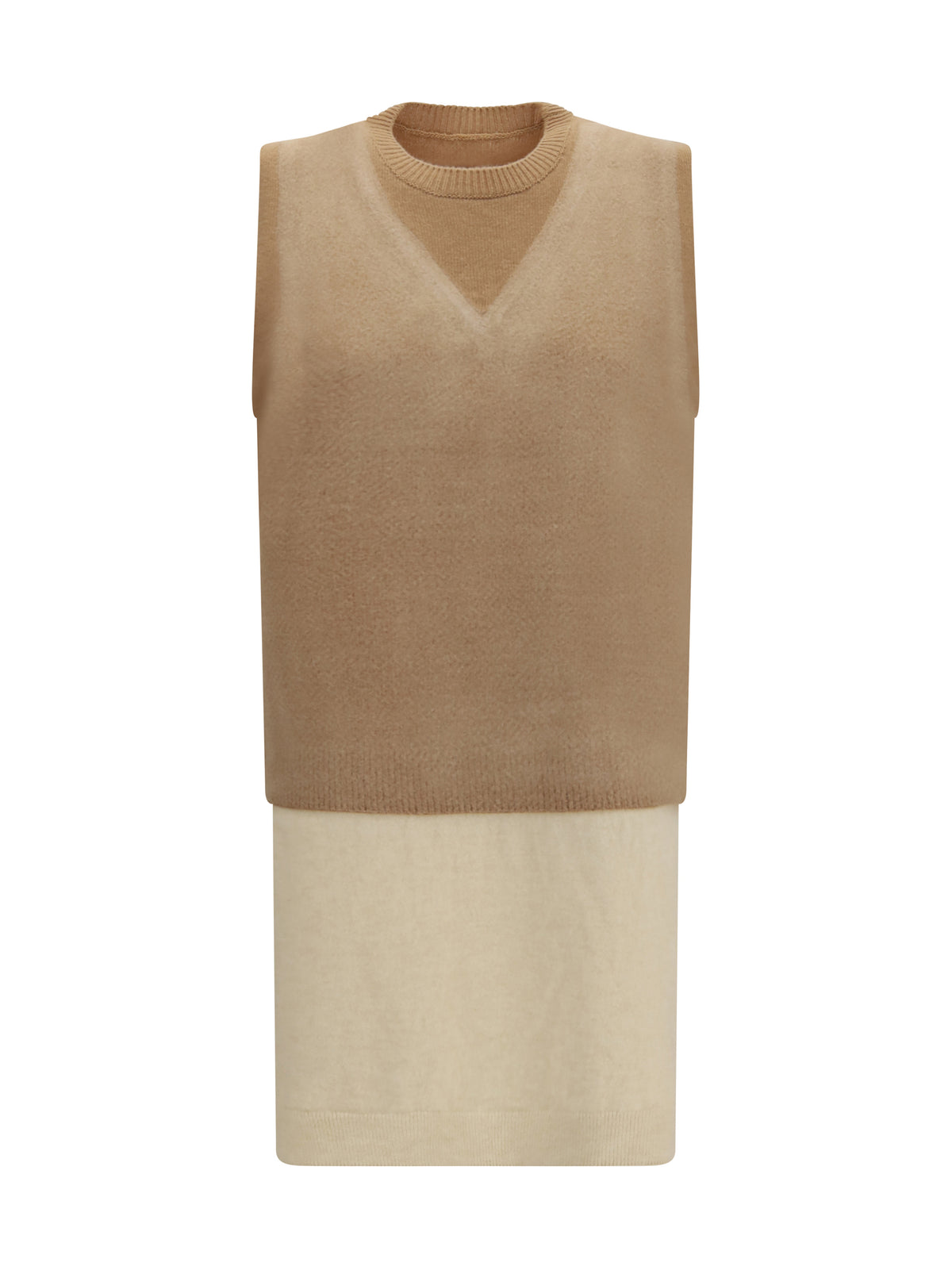 Maison Margiela Double-layer wool Knit Vest - Camel/Ecru