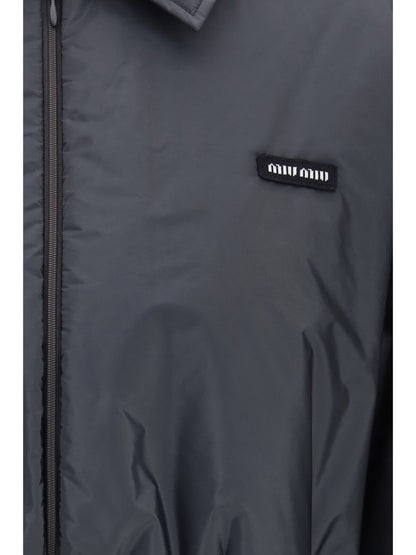 Miu Miu Technical fabric and shearling windbreaker Jacket - Ematite