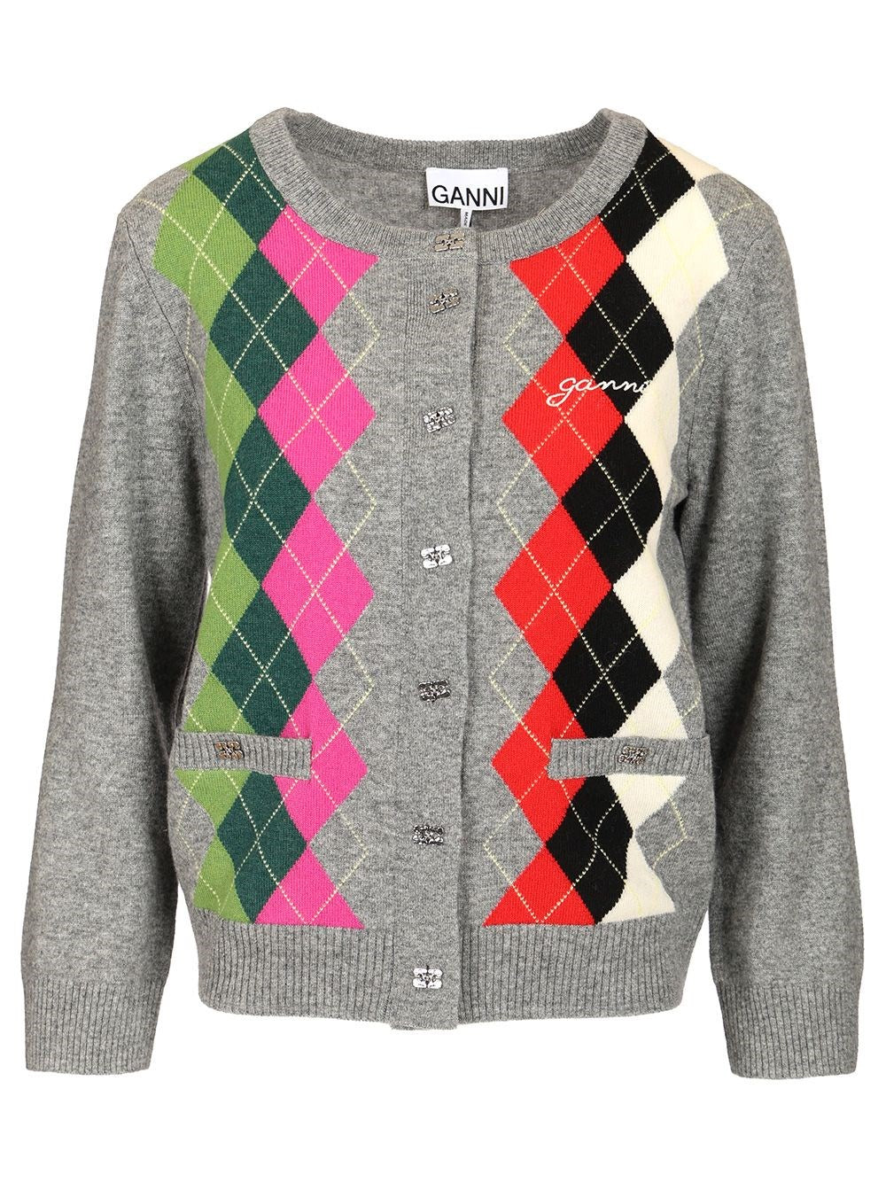 Ganni Checked Cardigan - Grey
