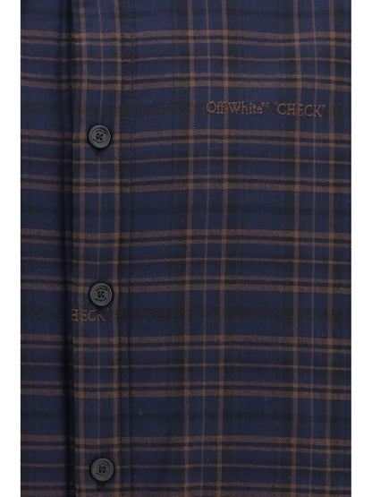Off-White Oversized padded flannel Shirt - Blue Graphite