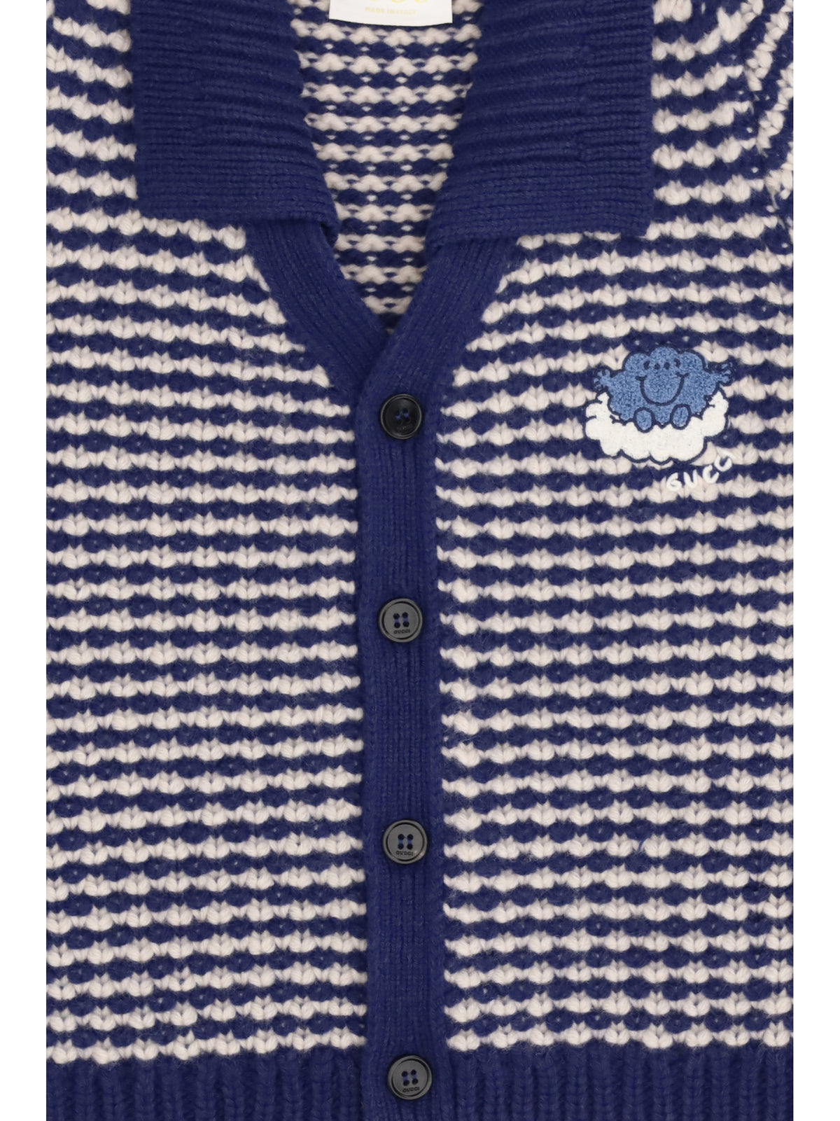Gucci Striped wool Cardigan with Mr. Happy for Boy - Ocean Night/Ivory