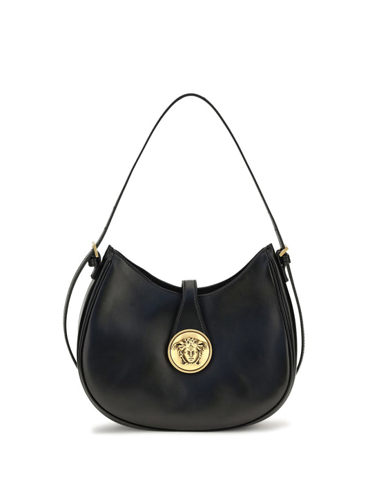 Versace Small Emblème Hobo lambskin Shoulder Bag - Black/Gold