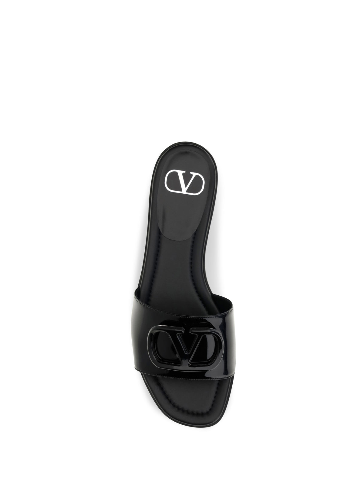 Valentino Garavani VLogo patent leather Slide Sandals - Black