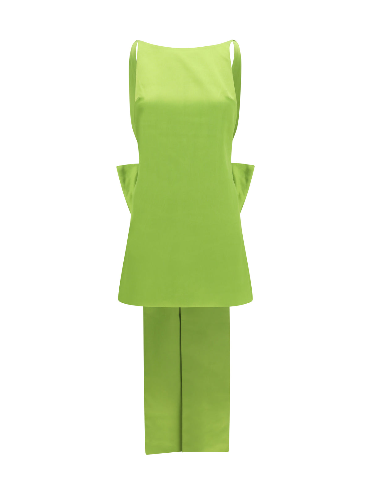 Self-Portrait Satin Dress with back bow - Green