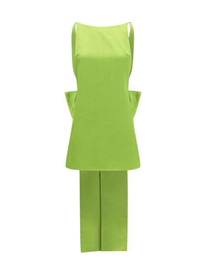 Self-Portrait Satin Dress with back bow - Green