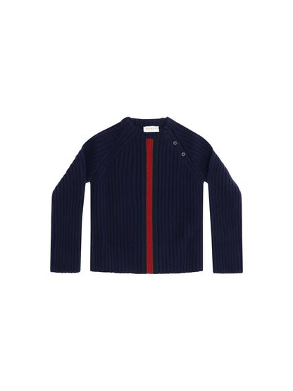 Gucci Web stripe wool Sweater for Boy - Abyss Blue/Green/Red