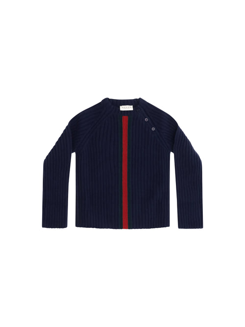 Gucci Web stripe wool Sweater for Boy - Abyss Blue/Green/Red
