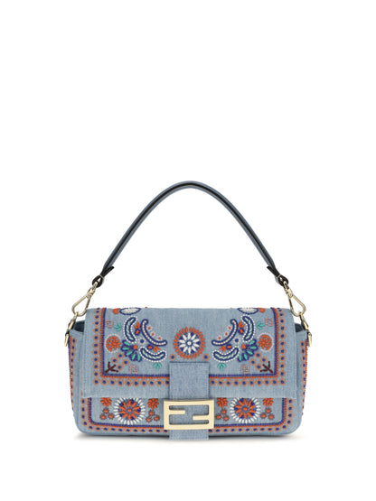 FENDI Multicolor embroidered denim Shoulder Bag