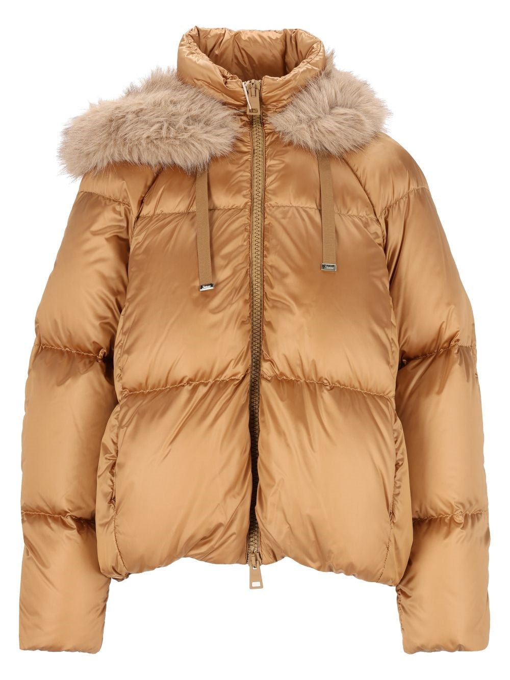 Herno Puffer Jacket With Faux Fur Trim - Gold