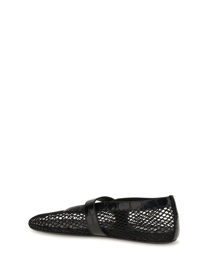 Alaïa Mesh and crocodile-print leather Ballerinas - Noir