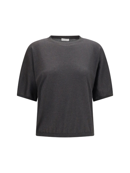 Brunello Cucinelli Short-sleeve cashmere and silk Sweater - Piombo
