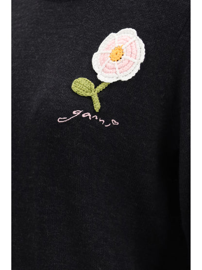 Ganni Wool Sweater with crochet flower - Phantom