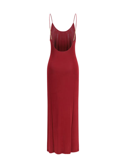 Saint Laurent Backless knit Dress with Cassandre chain - Burgundy