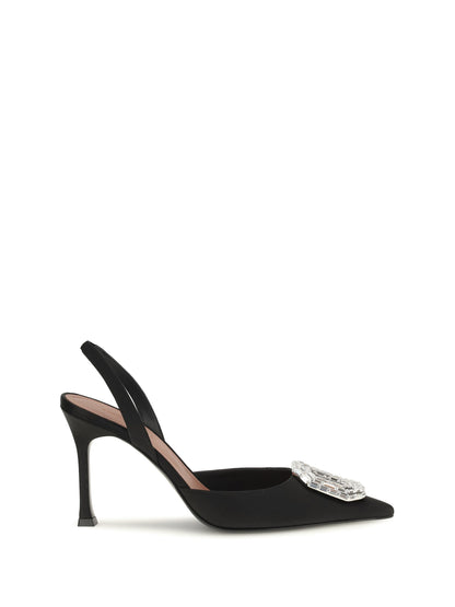 Amina Muaddi Camelia satin Slingback Pumps - Black Satin