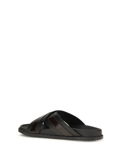 Dolce & Gabbana Smooth calf leather Slide Sandals - Black/Cacao