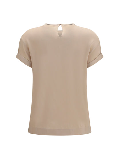 Brunello Cucinelli Silk Blouse with monili chain - Sand