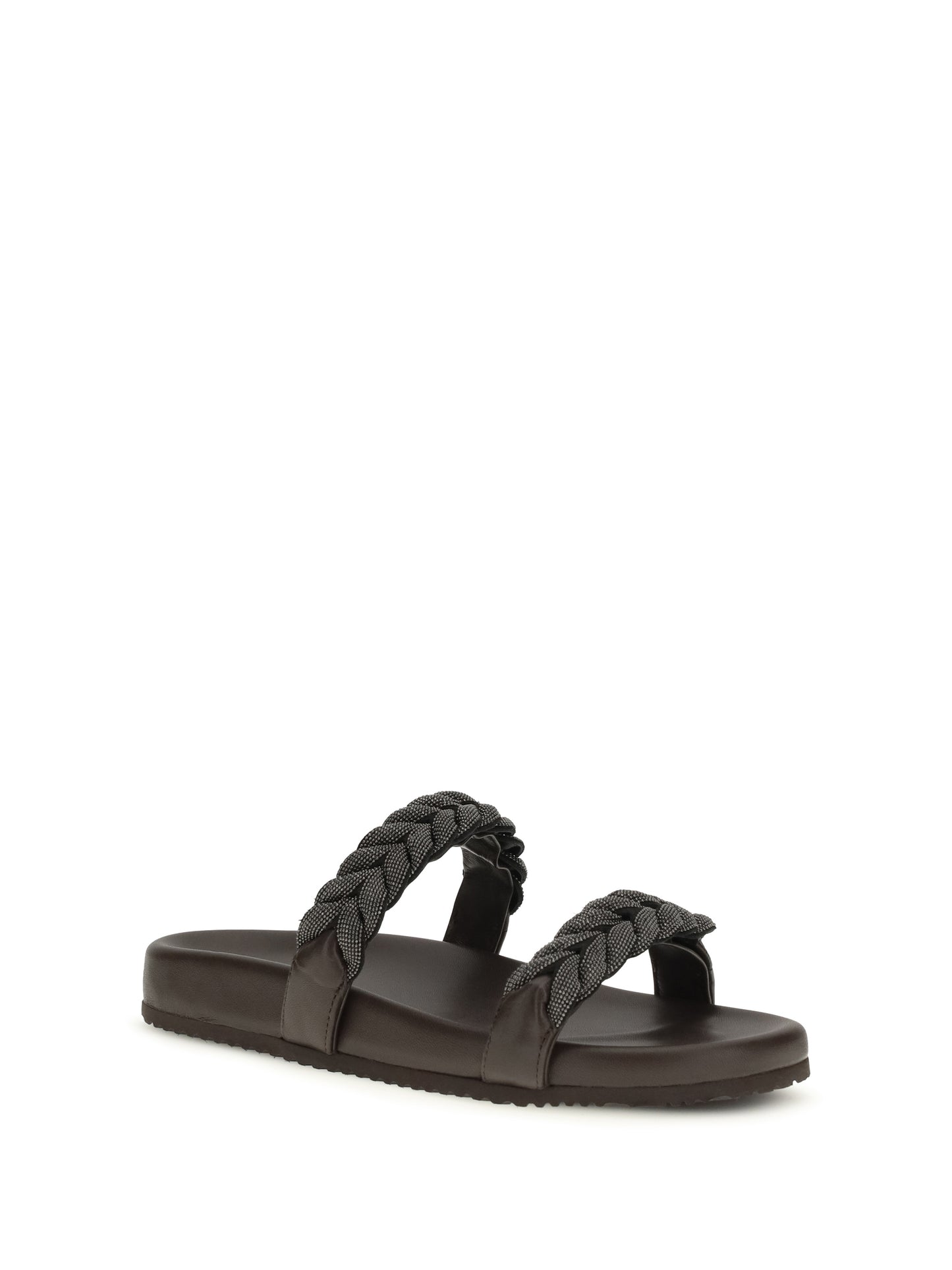 BRUNELLO CUCINELLI Leather Sandals with Precious Braided Straps