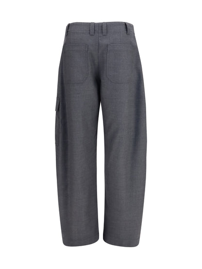 Brunello Cucinelli Barrel cargo Pants in virgin wool twill with monile - Dark Grey