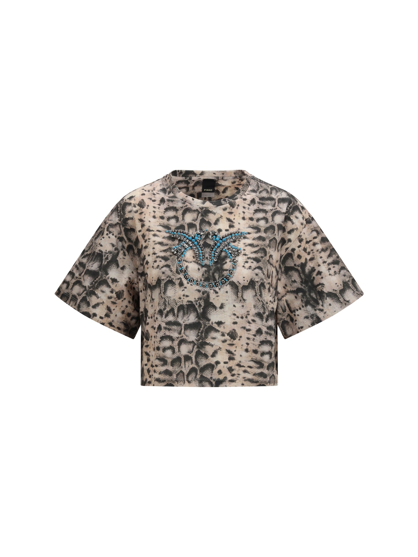 PINKO Terni Crop Snake Print T-Shirt with embellishments