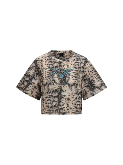 PINKO Terni Crop Snake Print T-Shirt with embellishments