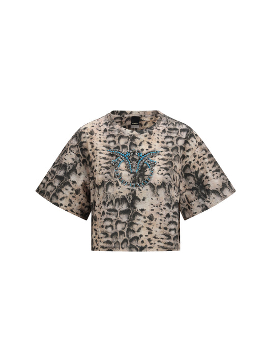 PINKO Terni Crop Snake Print T-Shirt with embellishments