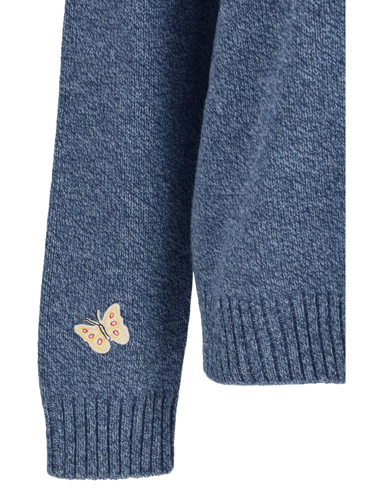 Valentino Wool Sweater with Butterfly embroidery - Blue Mouline'