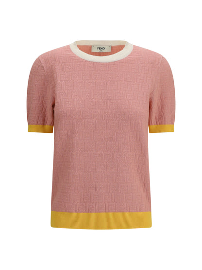 FENDI Cotton and silk crewneck Sweater with FF Motif