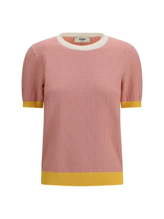 FENDI Cotton and silk crewneck Sweater with FF Motif