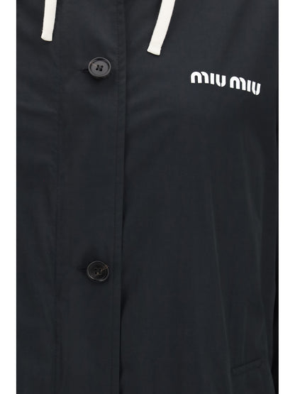 Miu Miu Panama and fleece single-breasted Peacoat - Black