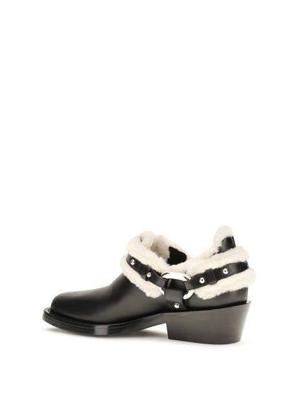 Rabanne Shearling trim biker ankle Boots - Black