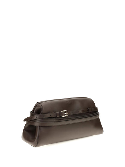 Moschino Leather Clutch with buckle detail - Cioccolato