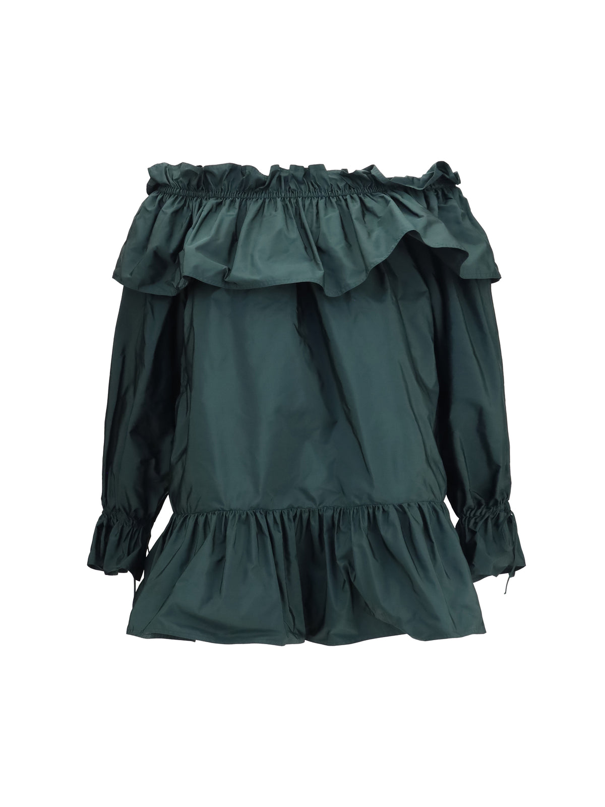 Saint Laurent Ruffled Nylon Poplin Dress - Vert Fonce