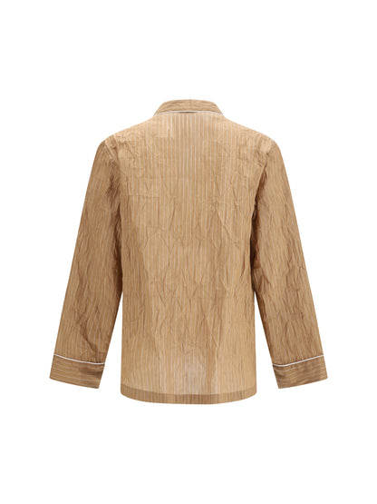 DOLCE & GABBANA Vanity Shirt-style robe in froissé striped fabric