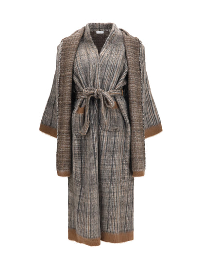 Brunello Cucinelli Prince of Wales double-knit mohair and wool Coat with scarf - 9179+055+9920