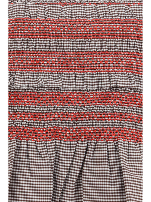 Ganni Elastic printed Top with ruching and side ties - Chicory Coffee